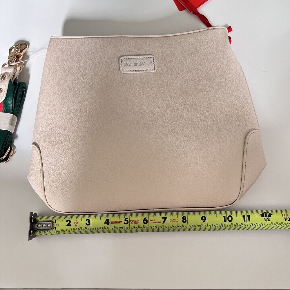 Montana West Purse Cream With Green & Red Strap Purse 12”x10” - NWT - Picture 6 of 7